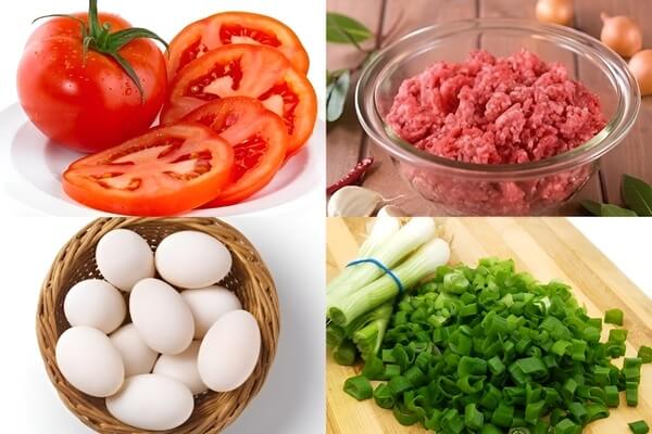 nguyên liệu Canh cà chua trứng thịt bằm